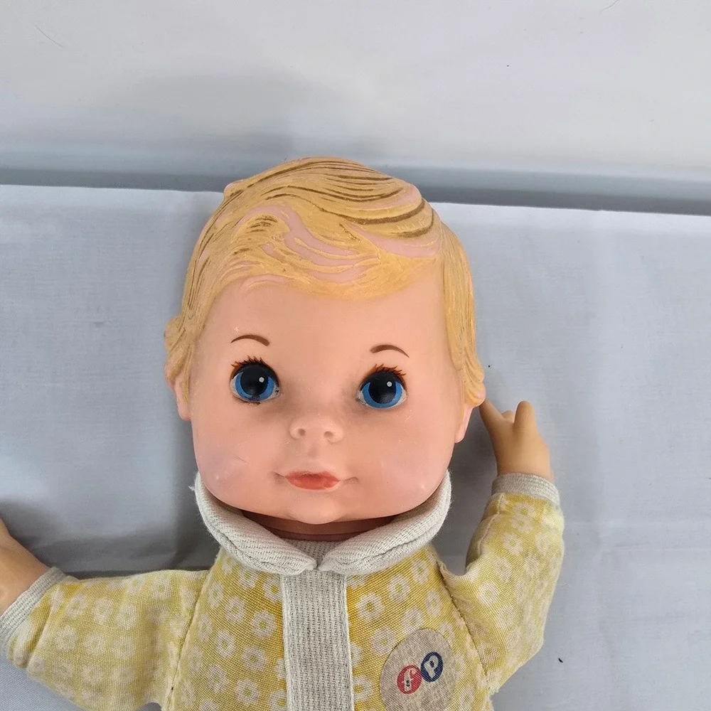 Vintage 1975 Fisher Price Honey Lap Sitter Doll Yellow Cloth Body Blue Eyes‎ Boy